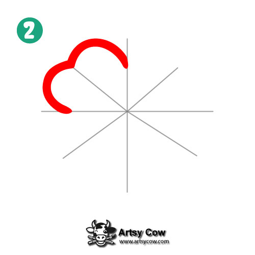 How To Draw A Shamrock With Star, step 2, shows the beginning of a shamrock petal along the star lines.